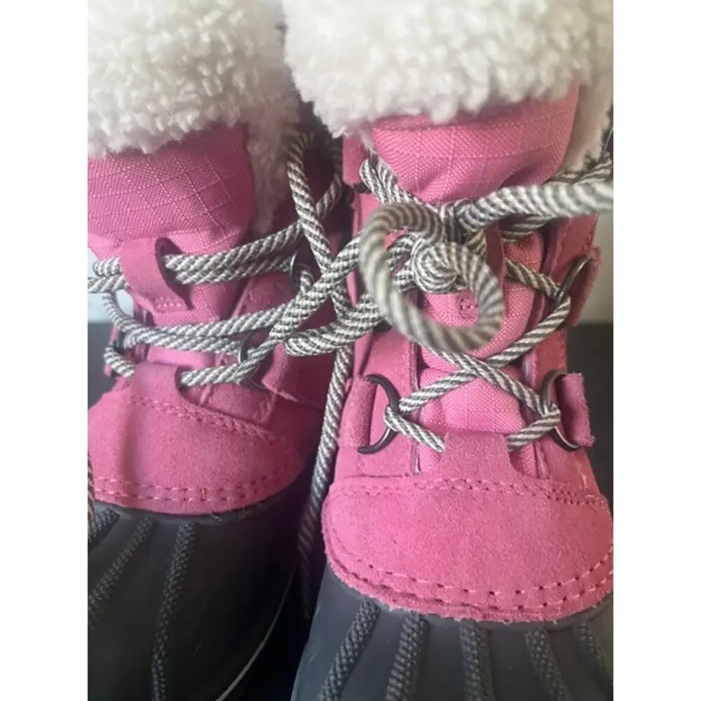 Cat & Jack Girls Winter Snow Boots Pink Fleece Lined Size 13 Waterproof Style